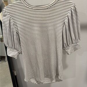 Frame Denim Black and White Puff Sleeve Fitted Tee